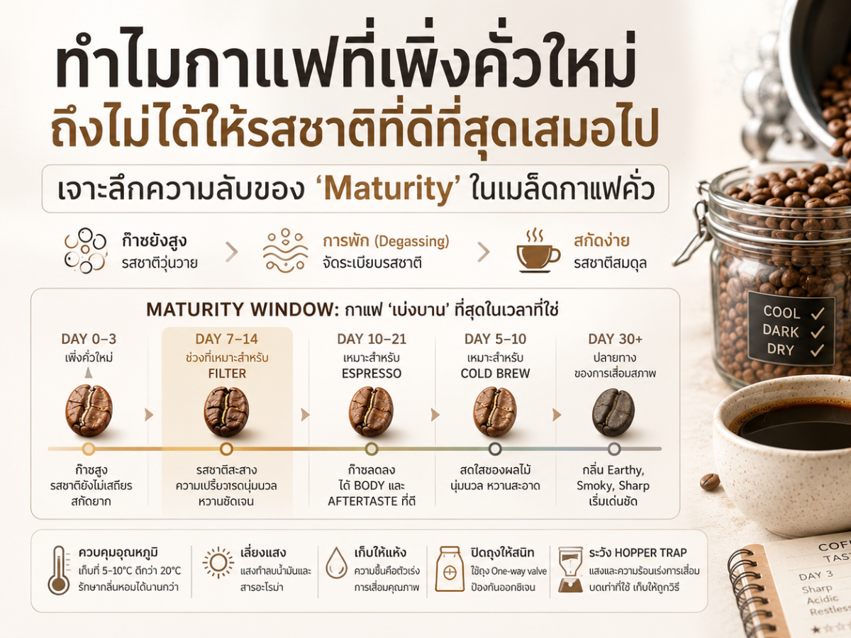 ทำไมกาแฟที่เพิ่งคั่วใหม่ถึงไม่ได้ให้รสชาติที่ดีที่สุดเสมอไป: เจาะลึกความลับของ 'Maturity' ในเมล็ดกาแฟคั่ว